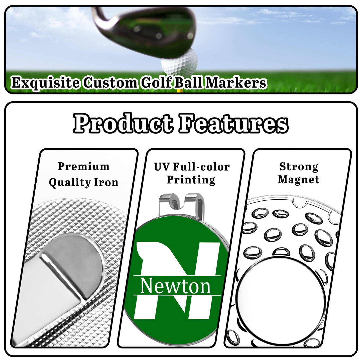 2-Pack Custom Golf Ball Markers | Magnetic Hat Clip & Laser-Engraved Logo/Name - Personalized Golf Gifts
