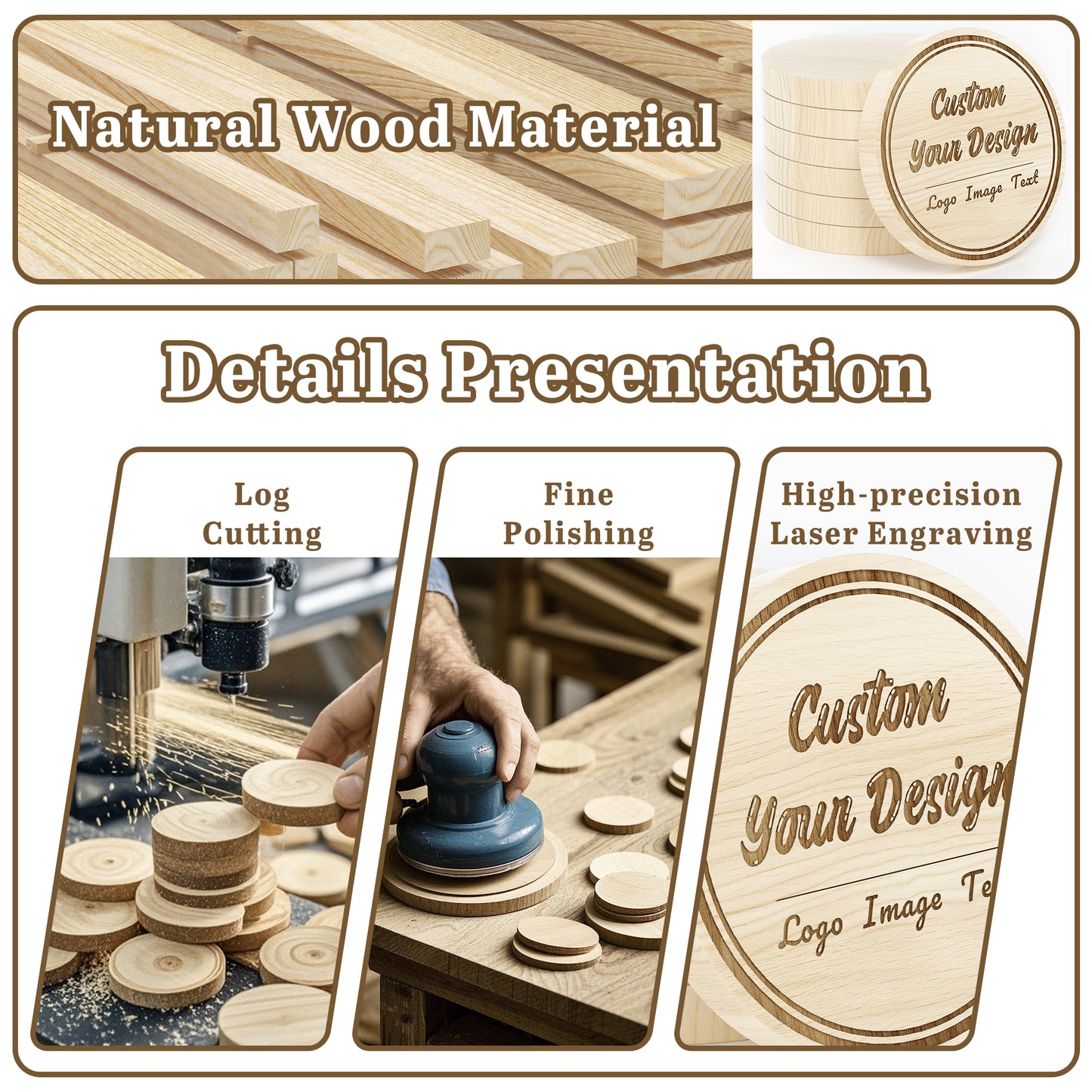 Custom Engraved Wooden Tokens Double-Sided Laser Etched Drink Coins for Weddings, Corporate Branding & Game Nights
