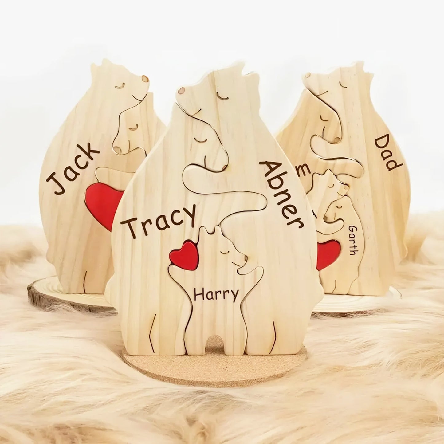 Custom Wooden Bear Family Puzzle Personalized 2-10 Names Gifts