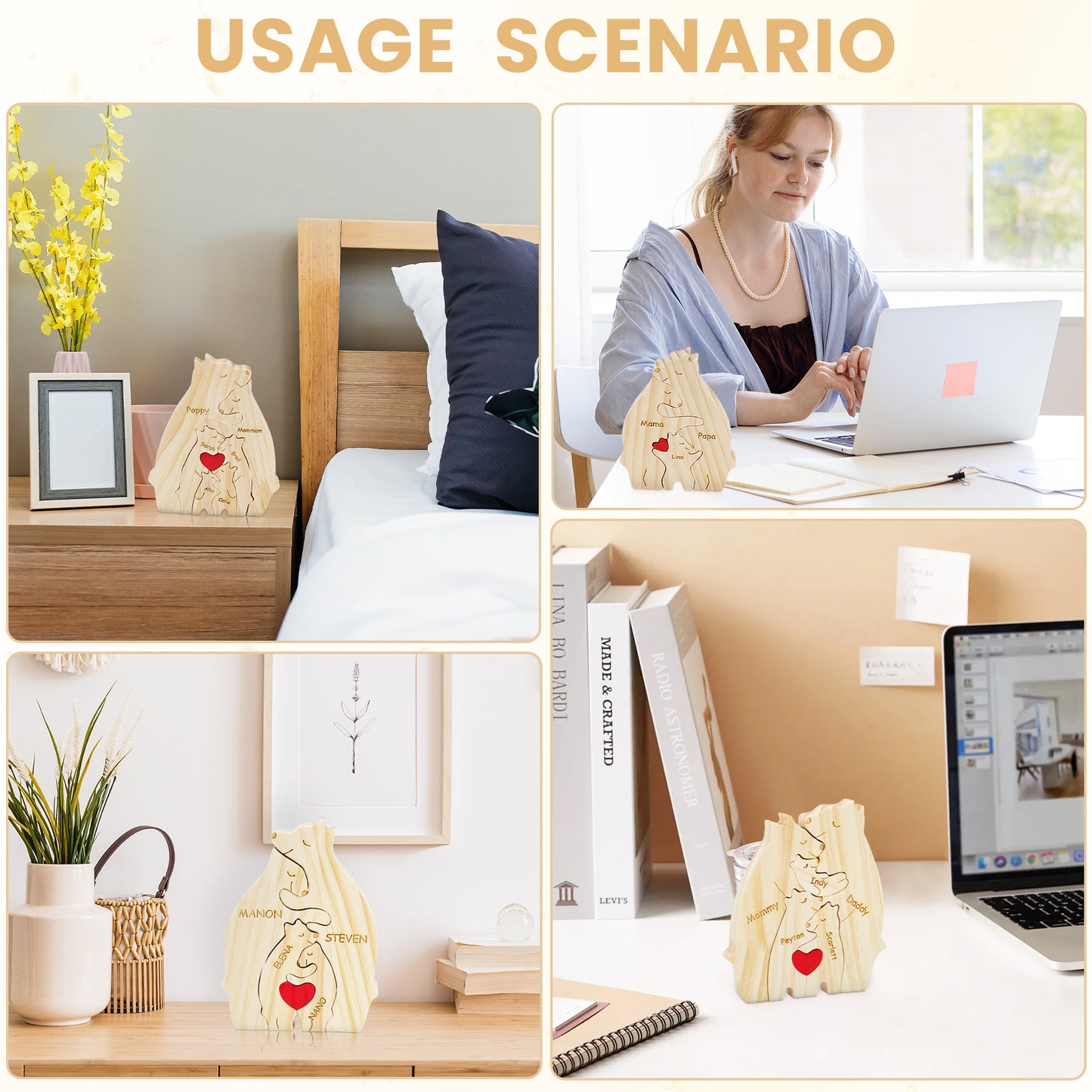 Custom Wooden Bear Family Puzzle Personalized 2-10 Names Gifts