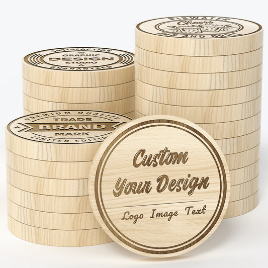 Custom Engraved Wooden Tokens Double-Sided Laser Etched Drink Coins for Weddings, Corporate Branding & Game Nights