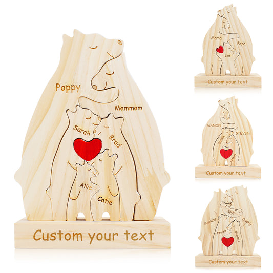 Custom Wooden Bear Family Puzzle Personalized 2-10 Names Gifts