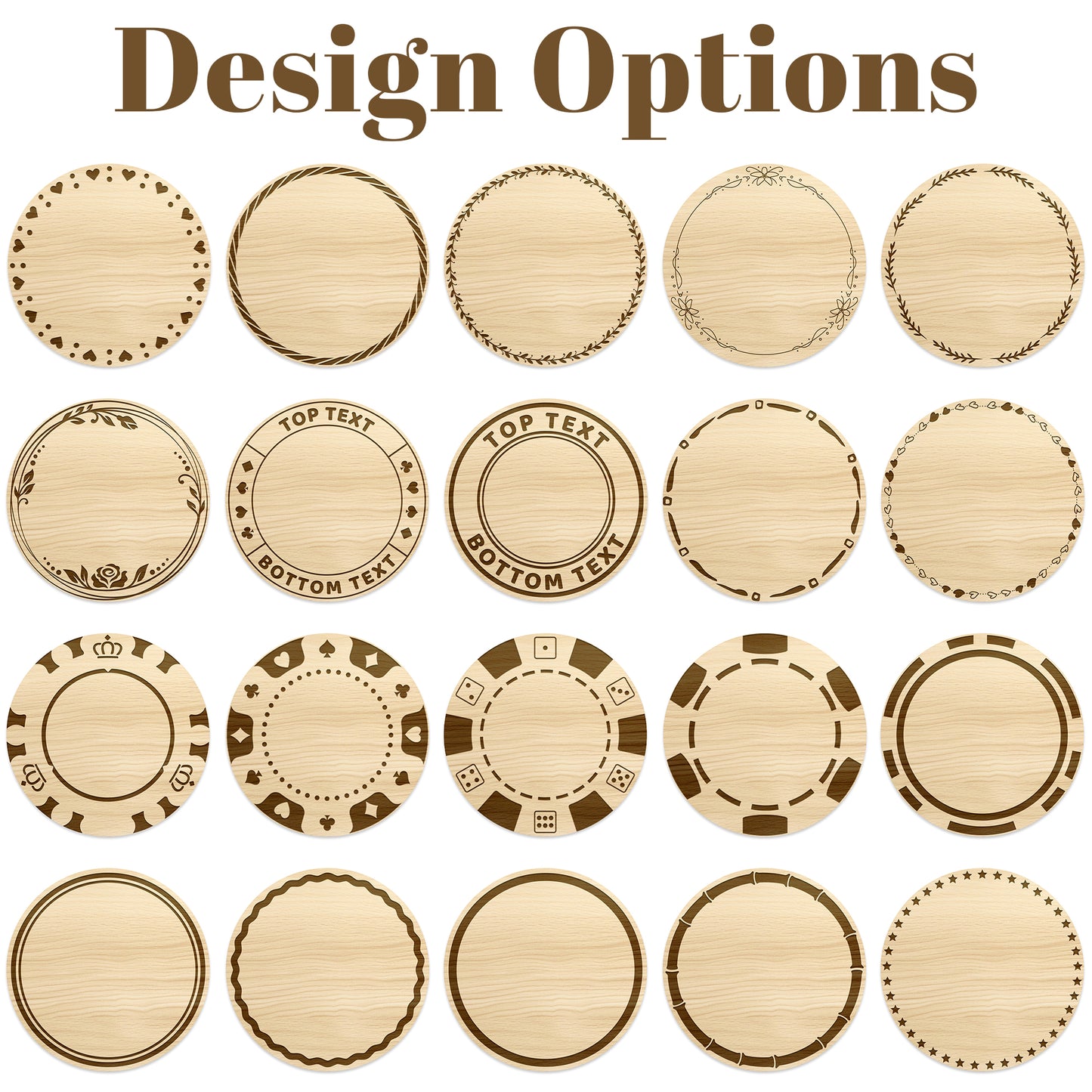 Custom Engraved Wooden Tokens Double-Sided Laser Etched Drink Coins for Weddings, Corporate Branding & Game Nights